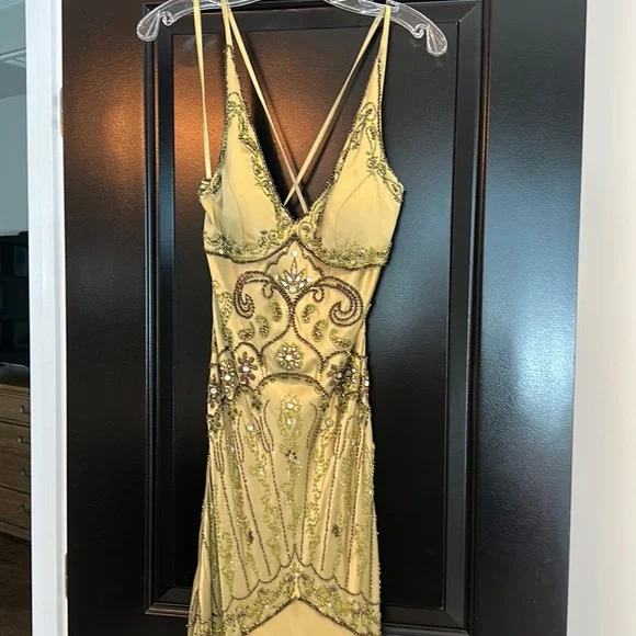 Luxe | Dresses | Luxe Partially Beaded Olive Gown | Poshmark